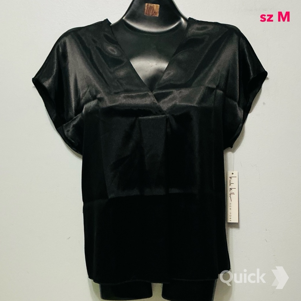 sz M - NWT Nicole Miller V Neck Satin Slip Top - Picture 7 of 8